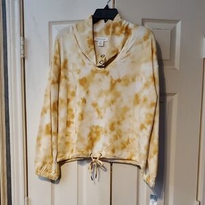 American Eagle Outfitters Cream and Brown Tie-Dye Hoodie